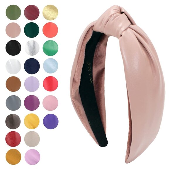 Leather Headbands Faux Leather Pink Knot Hair Accessories for Women - Picture 2 of 7